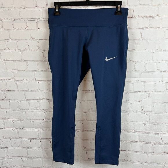 NIKE RUNNING DRI-FIT blue elastane knit 3/4 sleeve sport pants leggings size S - Picture 1 of 8
